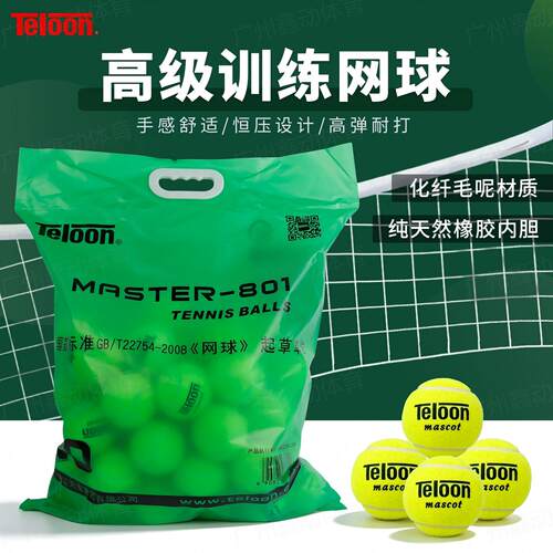 Teloon天龙网球801专业训练球高弹耐磨初学练习比赛网球整袋60个