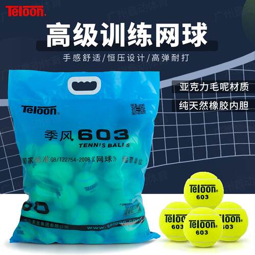 Teloon天龙网球603专业训练球高弹耐磨初学练习比赛网球整袋60个