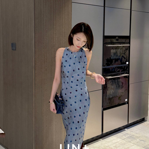 LIN+  -年夏上新气质波点人丝香云纱气质垂感度假连衣裙SS822-162