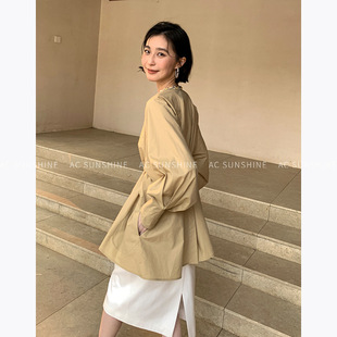 AC SUNSHINE莱赛尔天丝棉重工钉珠花边圆领设计感衬衫女上衣19726