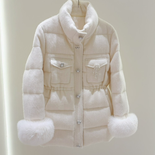 法歌-法式复古立领中长保暖羽绒服外套(配可拆真狐狸毛袖毛)303