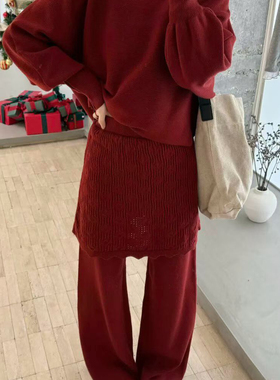 TMP 甜莓派-慵懒风蝙蝠袖针织毛衣+屁帘微喇叭休闲裤套装25688