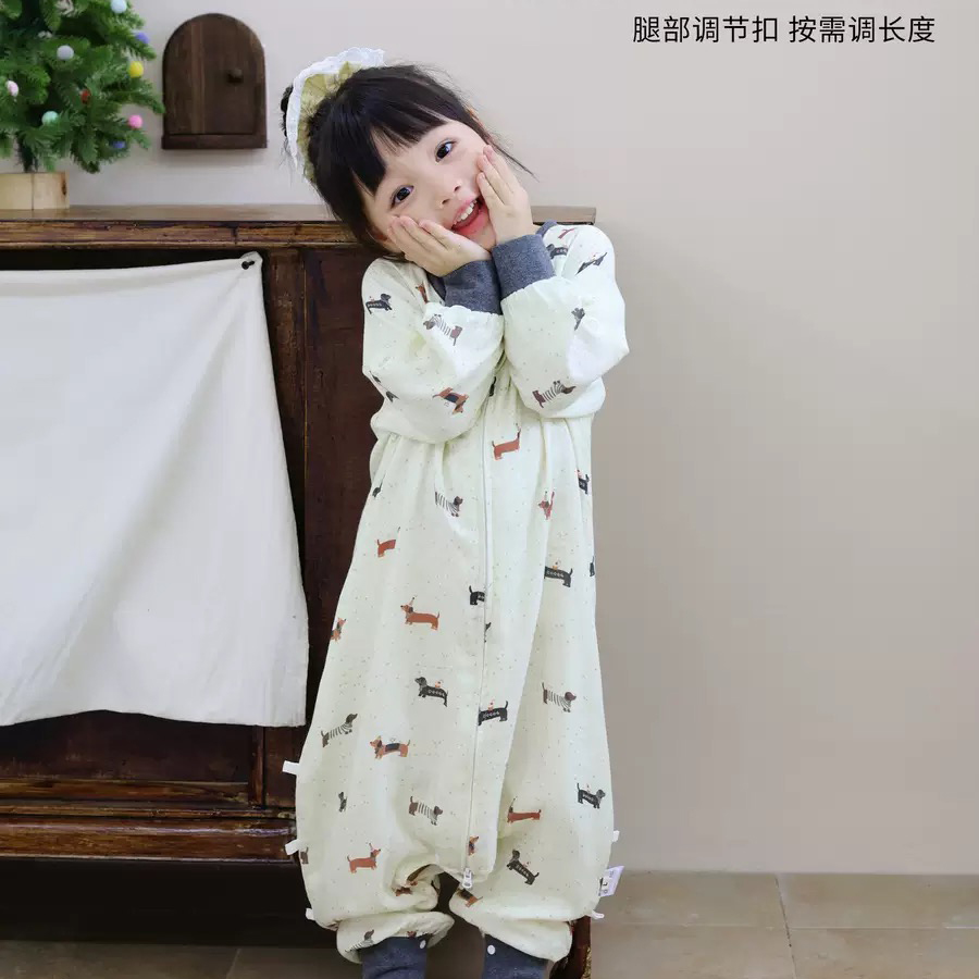 婴儿睡袋宝宝四层竹棉纱布防踢被春秋冬暖气房亲肤睡衣可调节长度