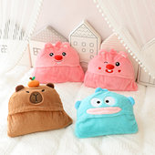 卡通连帽披风头蓬毯子办公室冬季 加厚保暖双层毛绒盖毯宿舍披肩女