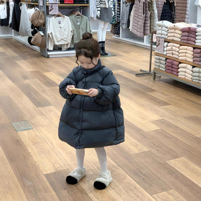 女童冬款韩版设计感中长款加厚保暖棉衣蓬蓬花苞摆羽绒棉面包服