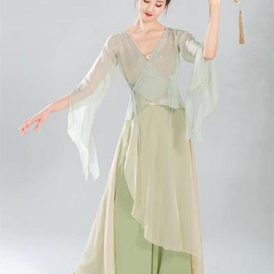 绝美惊艳跳舞超仙古典舞裙裤纱衣身韵仙气演出服表演服练功服团体