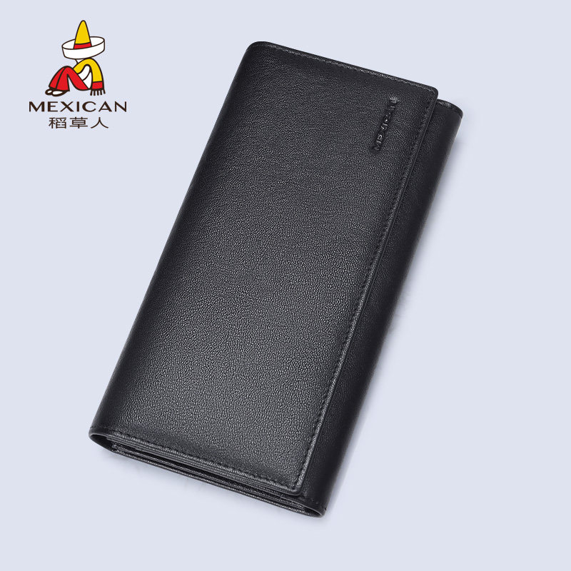 稻草人男士长款真皮钱包2023新款优质牛皮钱夹时尚商务皮夹正品