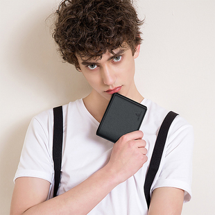 休闲年轻人男式 时尚 钱夹牛皮简约潮流 真皮超薄短款 稻草人钱包男士