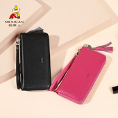 稻草人钱包女长款 头层牛皮拉链简约大方真皮韩版 多功能手拿百搭薄