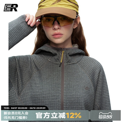 ER美式复古连帽拉链卫衣女灰色