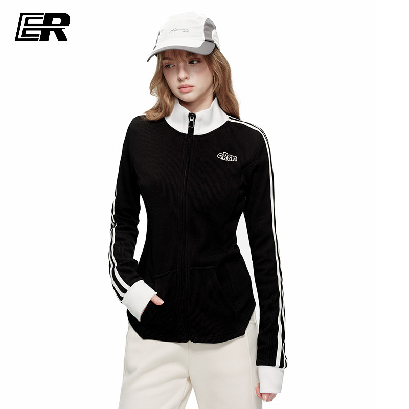 ER撞色条纹立领拉链开衫卫衣女2026春季美式运动修身显瘦外套潮牌