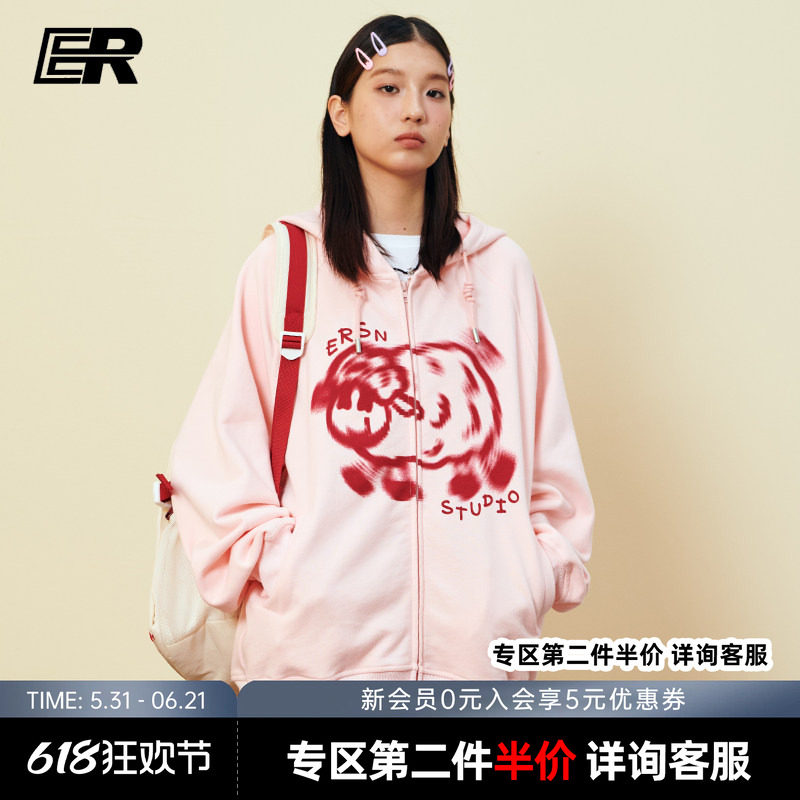 【陈浚铭同款】ER奔跑小羊开衫卫衣连帽外套情侣款2026秋美式复古