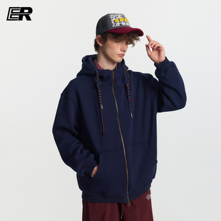 ER刺绣双拉链开衫加绒卫衣2026秋冬帽衫潮牌运动外套男女同款