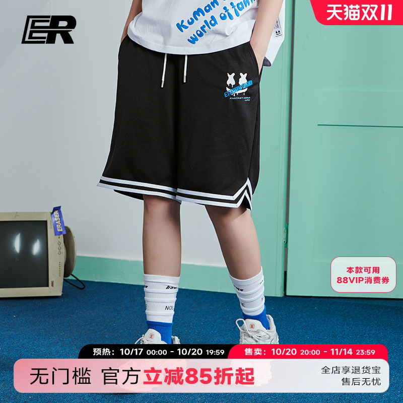 ER字母条纹印花短裤2023夏季潮牌街头男女同款篮球运动裤黑色