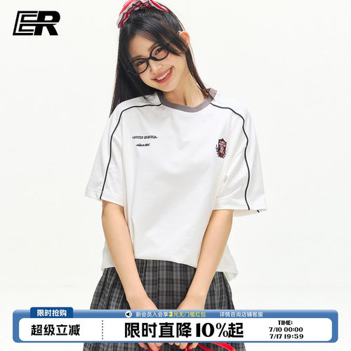 ER线条撞色短袖2026夏季新款半袖情侣百搭圆领宽松T恤男女同款
