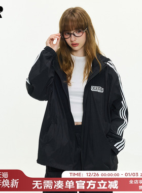 ER美式三条杠防晒衣男2026夏季轻薄宽松连帽休闲轻户外运动外套女