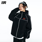 ER潮牌春秋户外撞色反光条连帽外套男生宽松休闲工装 夹克上衣女