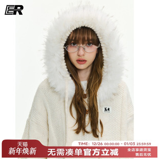 ER大毛领纽扣麻花毛衣美式 2026秋冬线衣 慵懒风软糯连帽针织衫