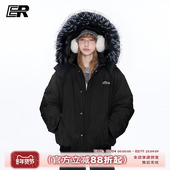 毛领羽绒服冬季 ER国潮工装 短款 加厚保暖防寒立领防风派克服外套