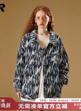 ER满印提花牛仔夹克男2026秋季潮牌重工美式复古情侣装外套