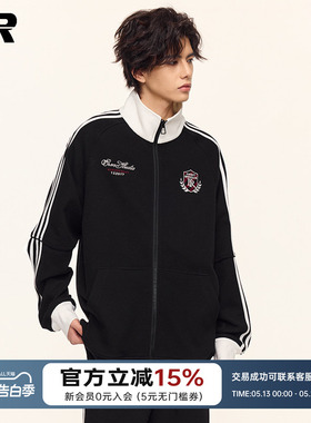 【明星同款】ER撞色条纹立领开衫卫衣男春美式潮牌运动运动服外套