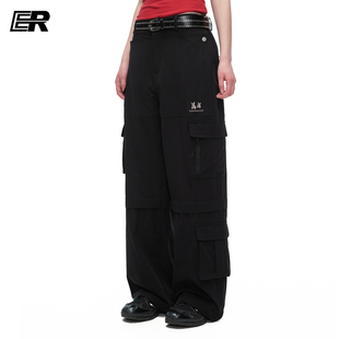 ER多口袋机能绑带刺绣工装裤子男女春季户外潮牌痞帅高街休闲长裤