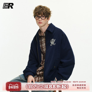ER绣珠灯芯绒翻领哈灵顿夹克秋冬新款潮牌宽松小众设计感外套情侣
