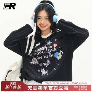 t恤泽西风潮牌美式 ER萌宠乐园V领长袖 户外运动情侣球服 张函瑞