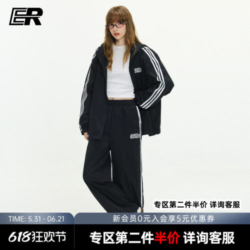 ER运动风三条杠防晒裤子男2026春夏潮牌美式户外登山防晒服套装