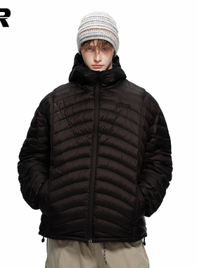 ER黑色连帽半高领防风90绒排骨羽绒服男冬季潮牌保暖外套面包服