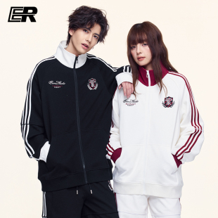 【明星同款】ER泽西风徽章华夫格条纹撞色立领卫衣外套运动套装