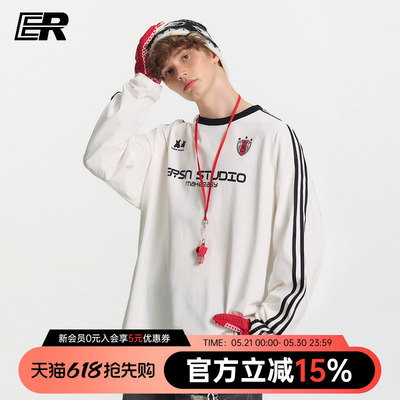 【左奇函】ER撞色领条纹长袖T恤男女秋季学院风美式潮牌打底衫