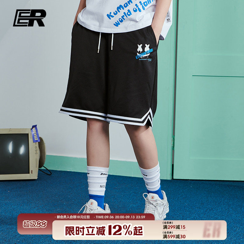 ER字母条纹印花短裤2023夏季潮牌街头男女同款篮球运动裤黑色