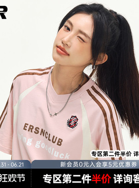 【凉感】ER泽西风短袖T恤男2026夏美式三条杠赛车服高街情侣上衣