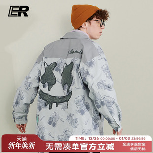 ER小熊满印花夹克男女同款 笑脸 宽松休闲炸街潮牌外套情侣装