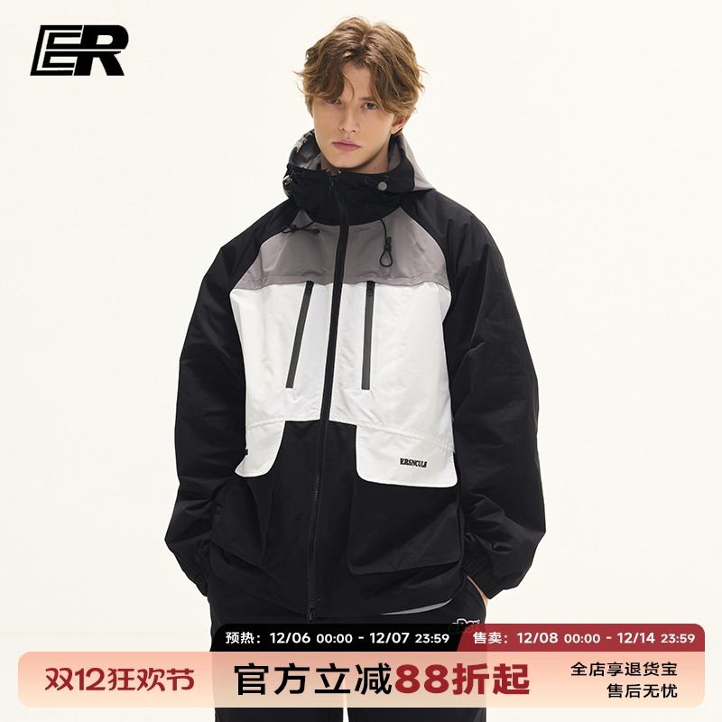 ER熊猫色工装夹克2025秋季户外休闲连帽情侣装潮牌美式休闲外套