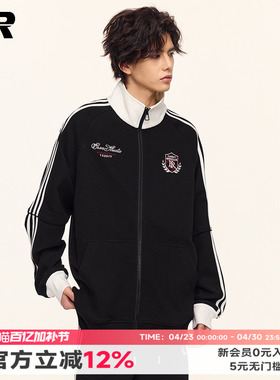【明星同款】ER撞色条纹立领开衫卫衣男春美式潮牌运动运动服外套