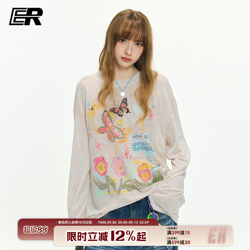 ER花卉蝴蝶彩绘罩衫薄款上衣图片