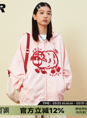 【陈浚铭同款】ER奔跑小羊开衫卫衣连帽外套情侣款2026秋美式复古