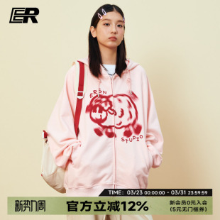 2026秋美式 卫衣连帽外套情侣款 ER奔跑小羊开衫 复古 陈浚铭同款