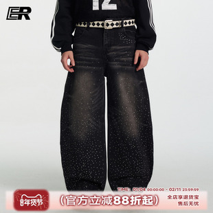 ER满天星弯刀牛仔裤2026秋季新款美式做旧水洗高街潮牌宽松直筒裤