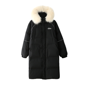 【明星同款】ER反光条中长款羽绒服冬90白鸭绒毛领可拆卸外套男女