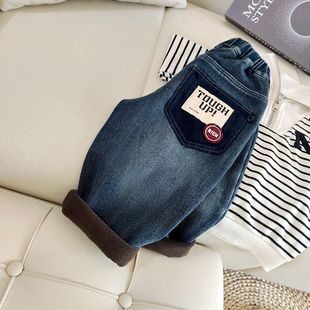 男童加绒裤子秋冬款2026新款牛仔裤韩版儿童帅气时髦保暖裤小学生