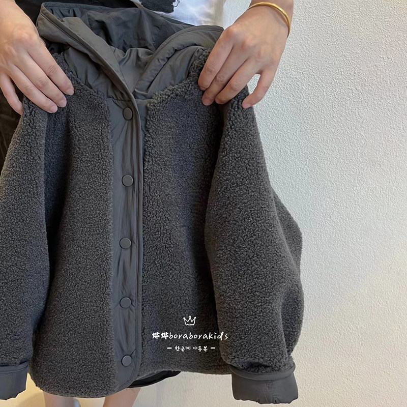韩国童装男童两面穿羊羔绒外套2025冬新款儿童摇粒绒棉服时尚洋气