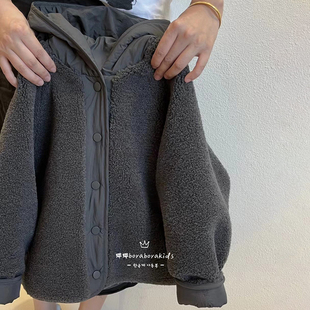 韩国童装男童两面穿羊羔绒外套2025冬新款儿童摇粒绒棉服时尚洋气