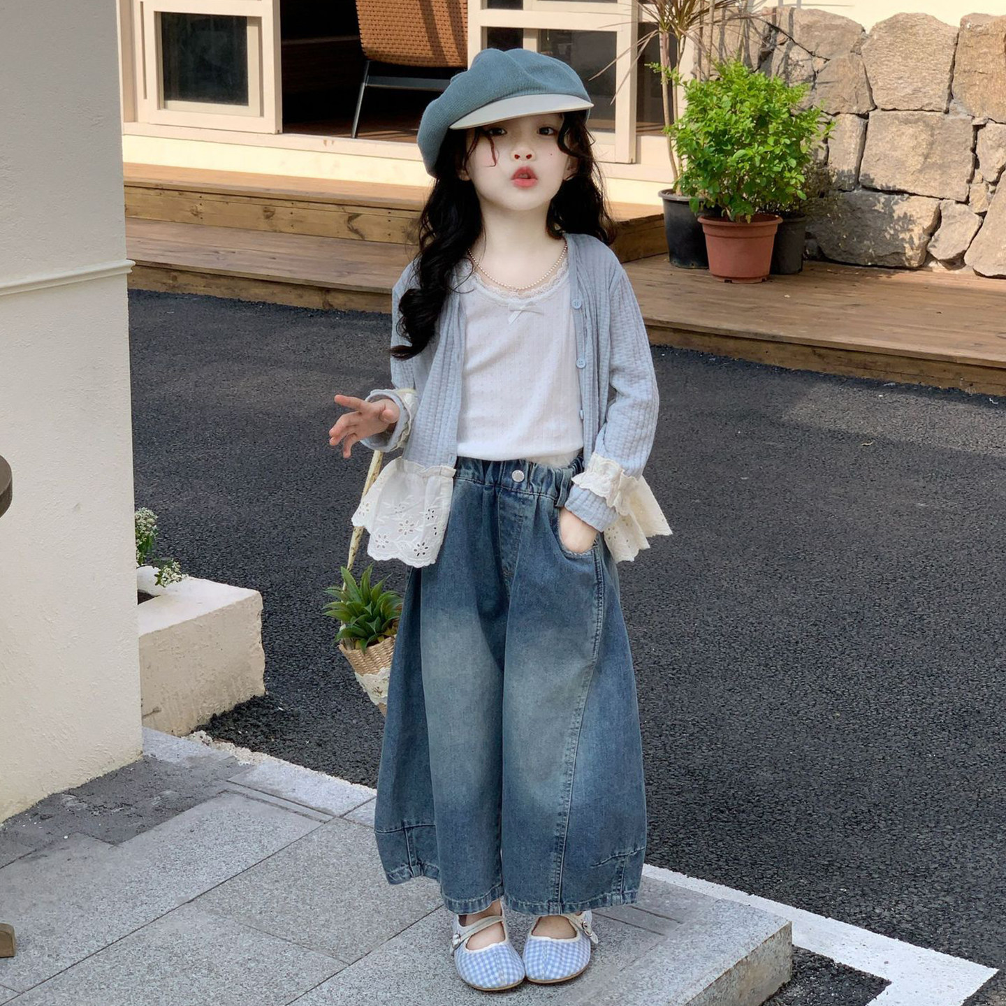 女童针织外套套装儿童森系花边