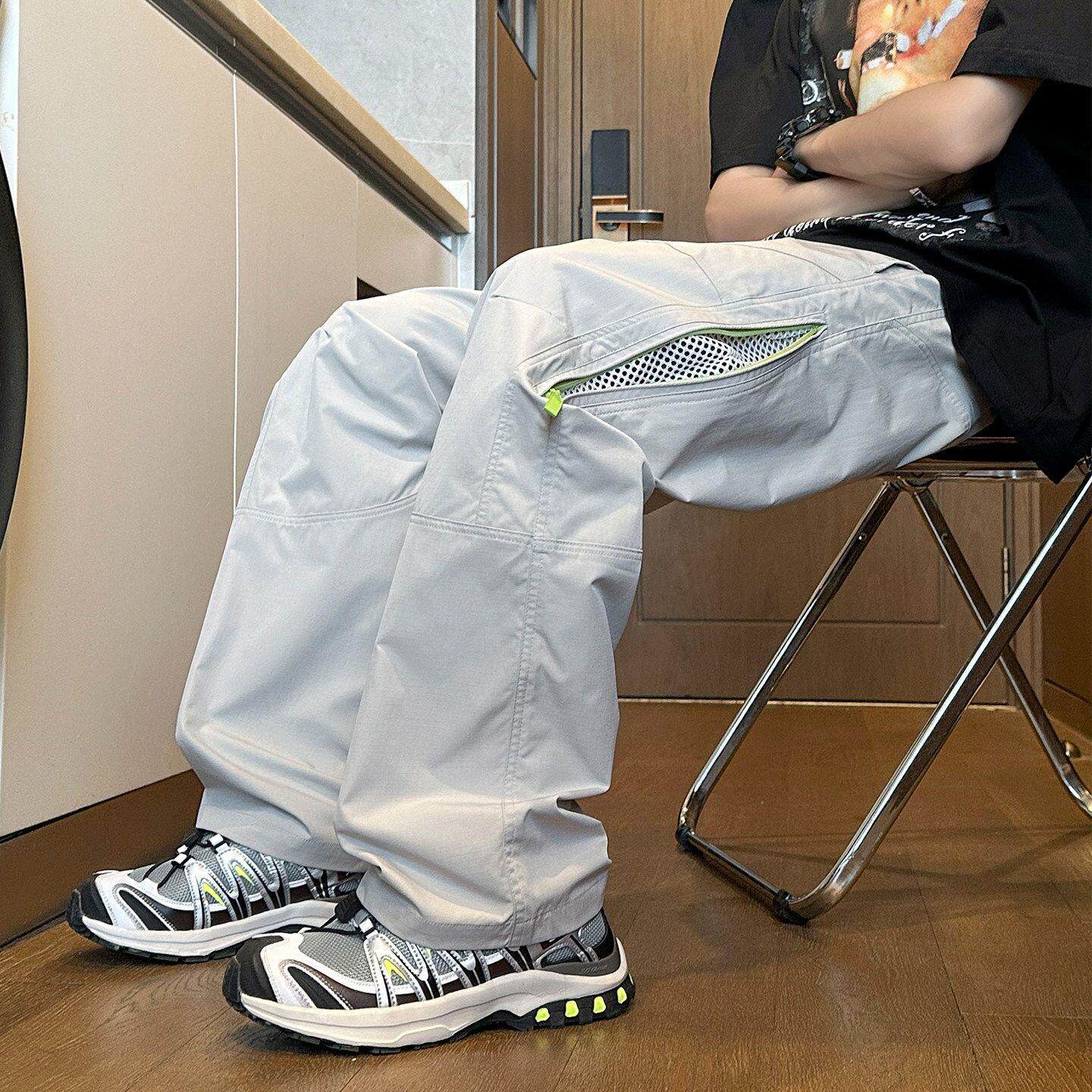 夏季薄款工装裤子男高中初中学生青少年大童冰丝速干休闲运动长裤
