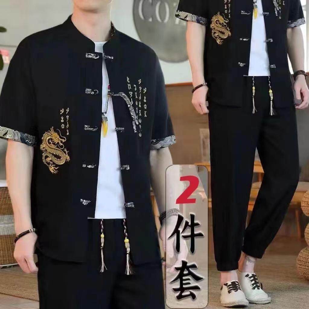 新中式唐装套男士夏季薄款