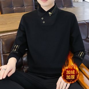 秋冬2025新款时尚加绒加厚卫衣男士痞帅个性潮牌保暖长袖打底衫