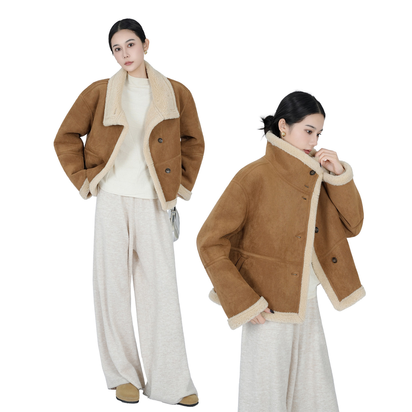 JIACIMEI羊羔毛咖色皮毛一体外套女设计感领口加厚保暖麂皮上衣,女装/女士精品,皮草,淘宝优惠券,粉丝福利购,淘宝优惠卷